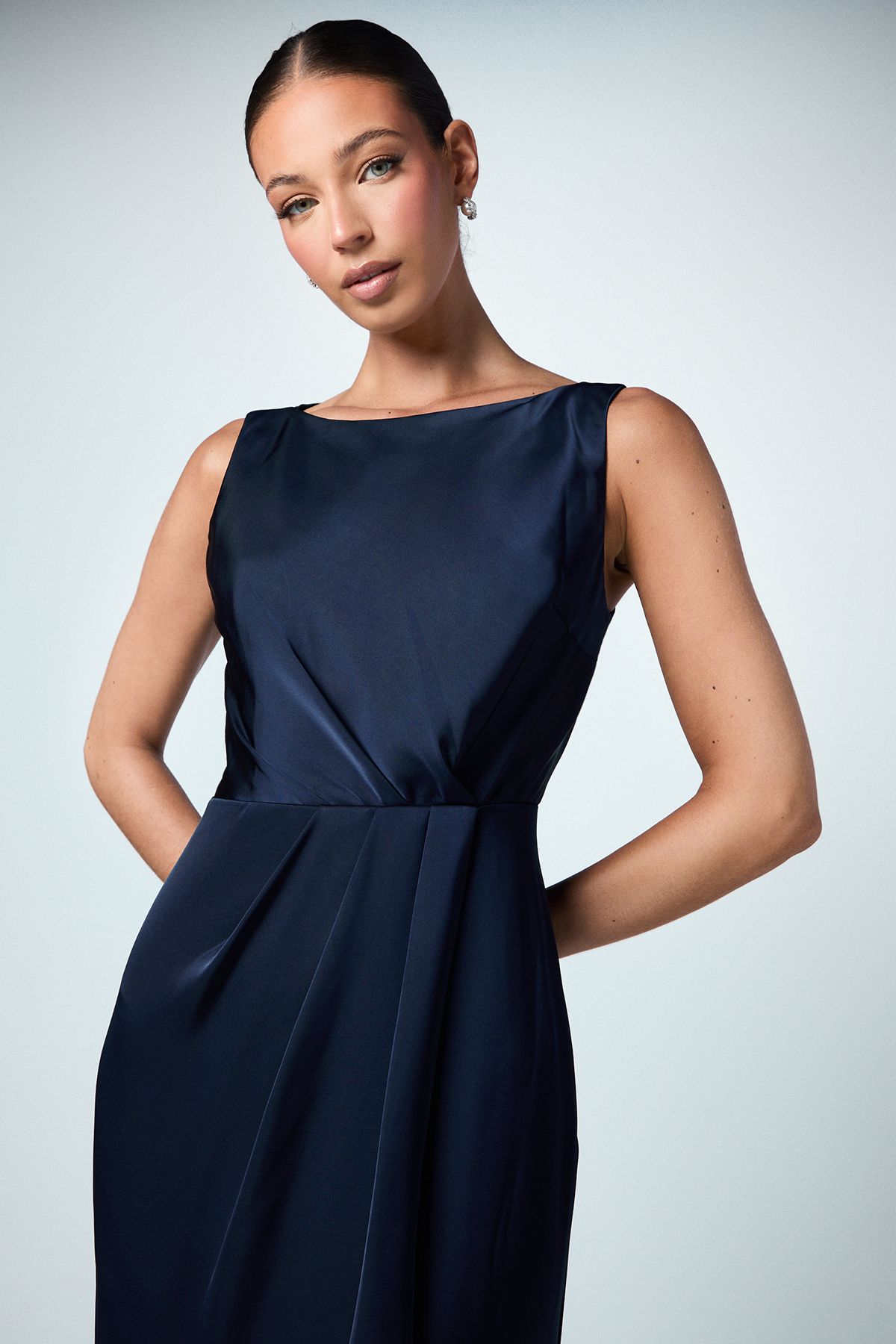 Coast Asymmetric Back Detail Satin Bridesmaid Dress Navy image 4