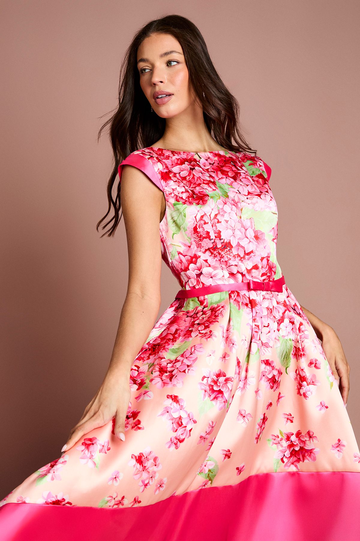 Coast Twill Hi-Lo Floral Printed Midi Dress Blush image 2
