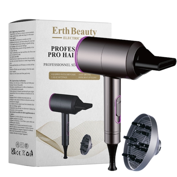 Erth Skin London Professional Pro Hair Dryer Uk/ EU Plug