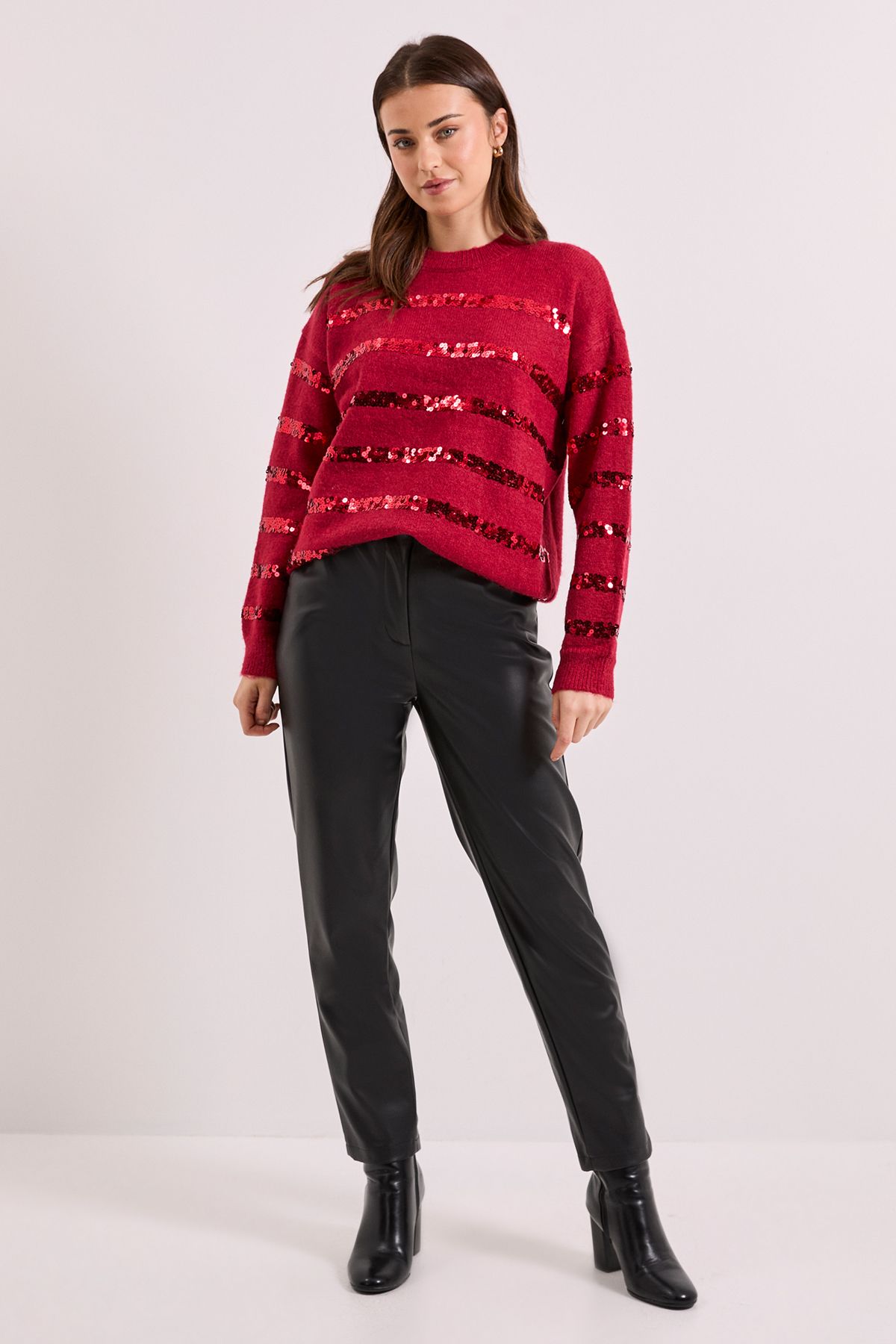 Dorothy Perkins Cranberry Sequin Stripe Jumper Cranberry image 2