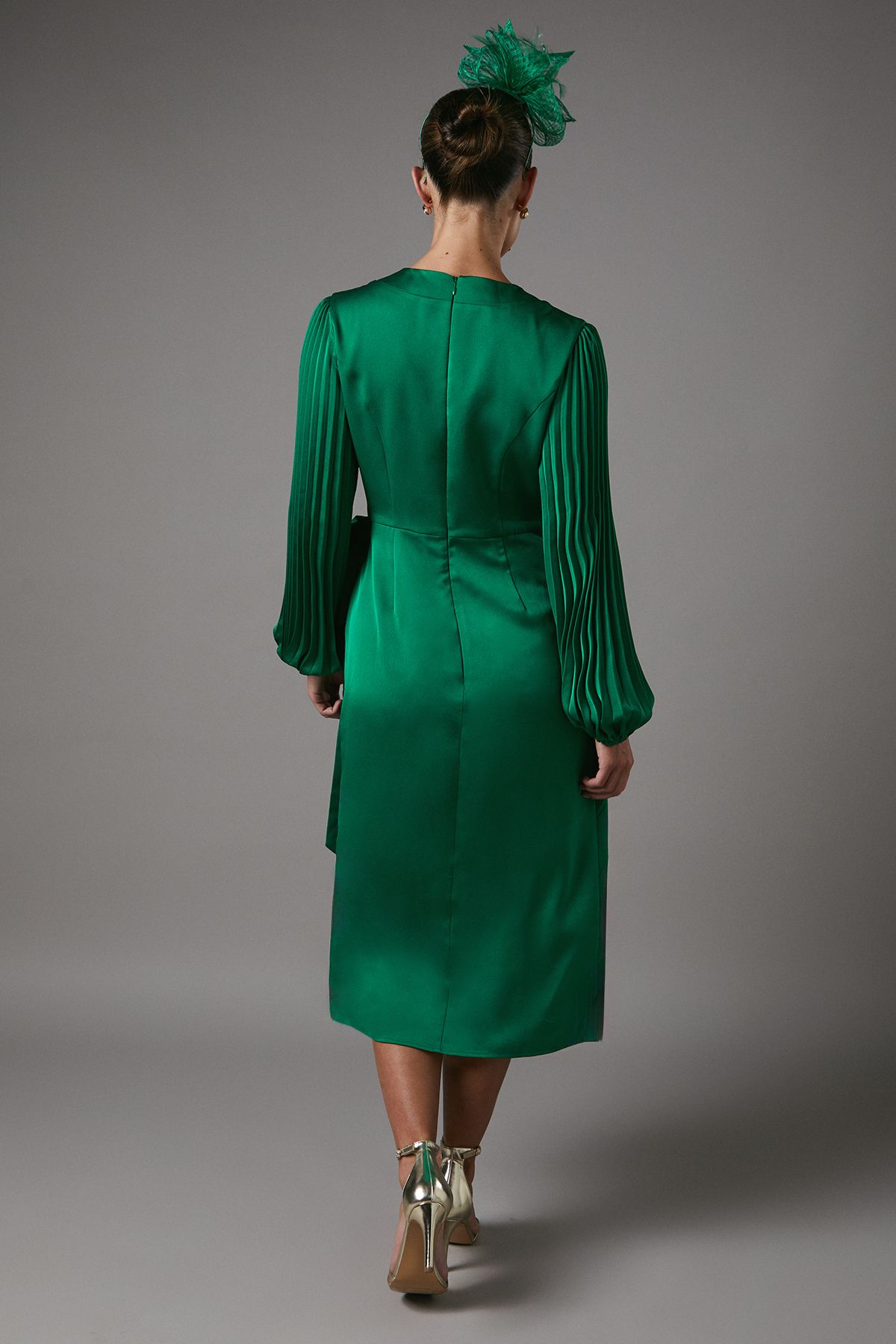 Coast Satin Pleated Wrap Dress Green image 3