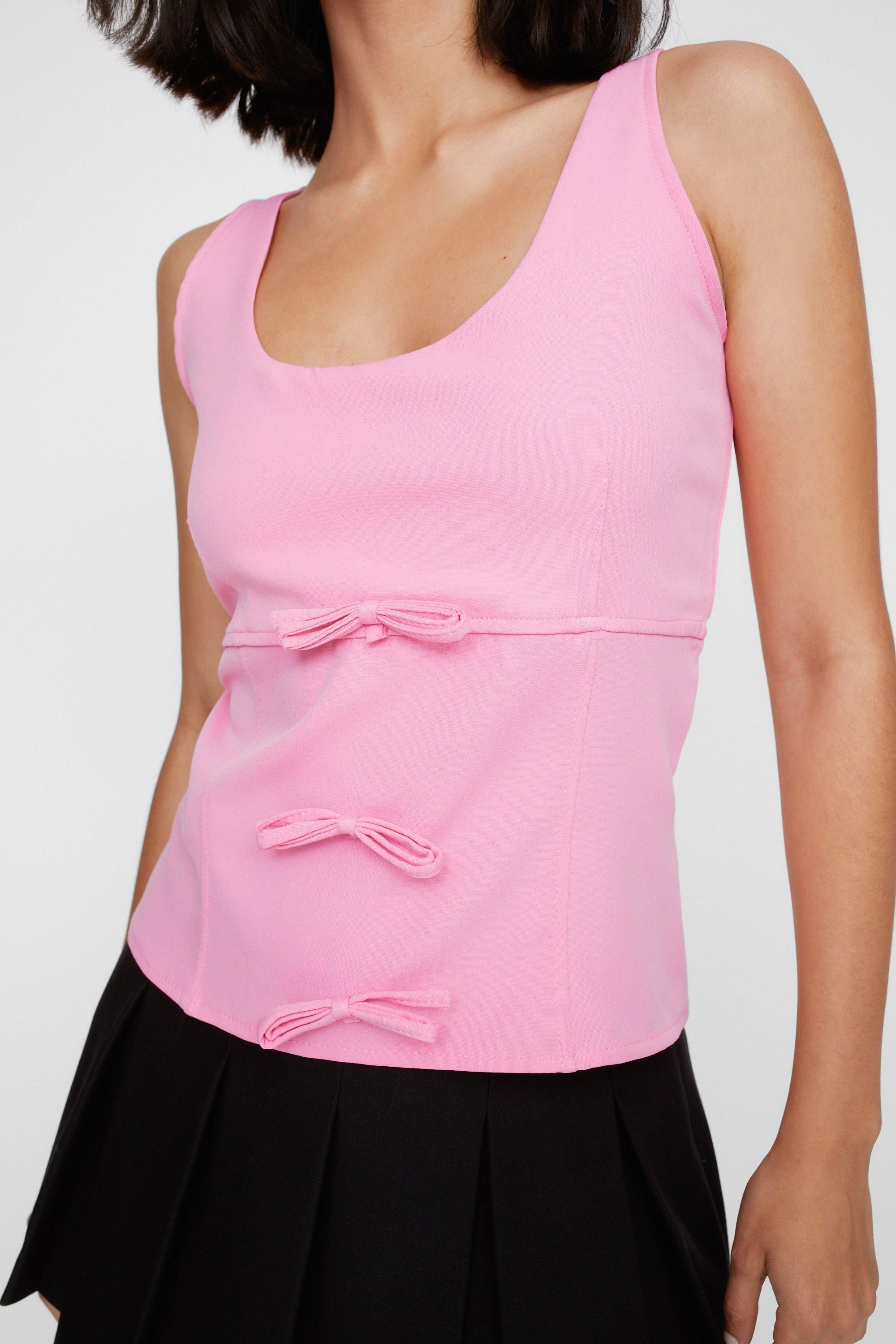 NastyGal Tie Detail Structured Cami Top Pink image 2