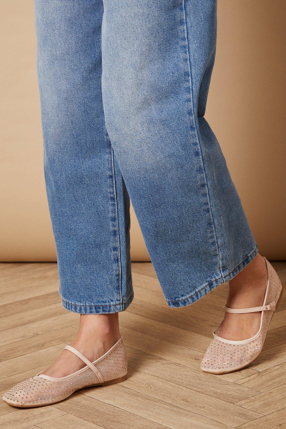 Oasis Amaris Faux Leather Mesh Diamante Mary Jane Ballerina Pumps Blush image 1