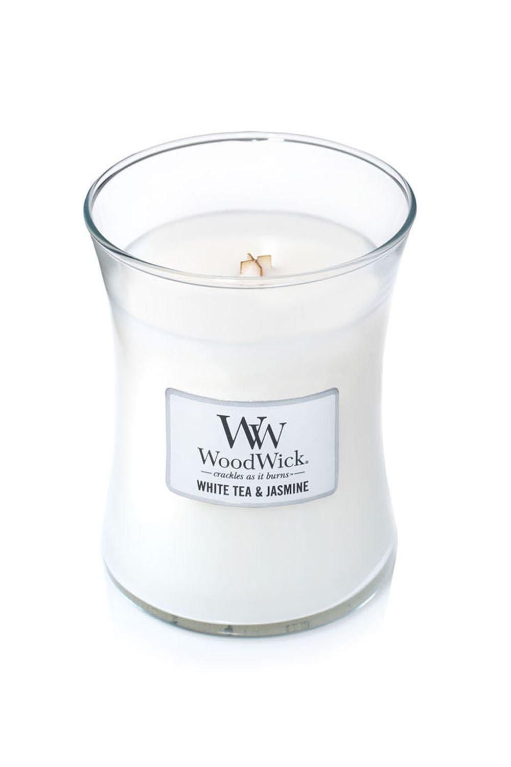 Woodwick White Tea And Jasmine Medium Candle White image 2