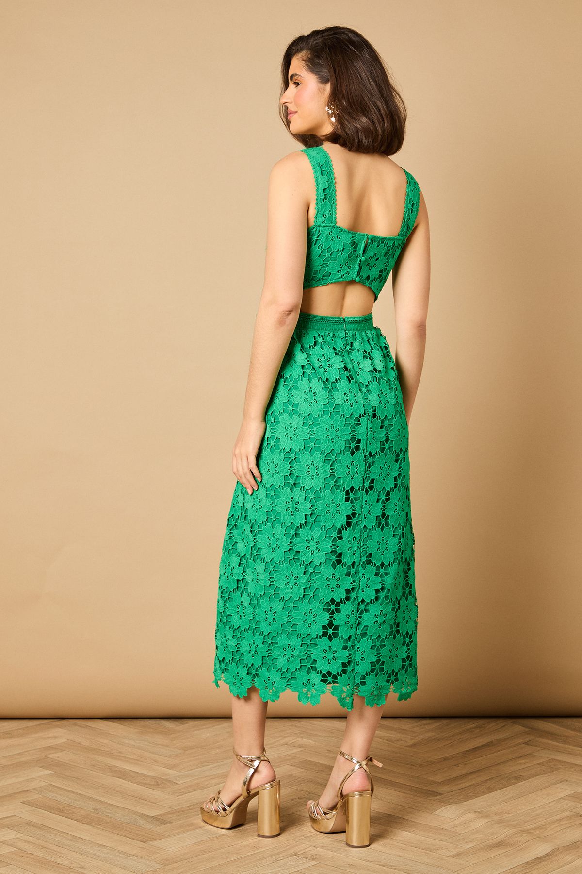 Oasis Floral Lace Detail Square Neck Midi Dress Emerald image 5