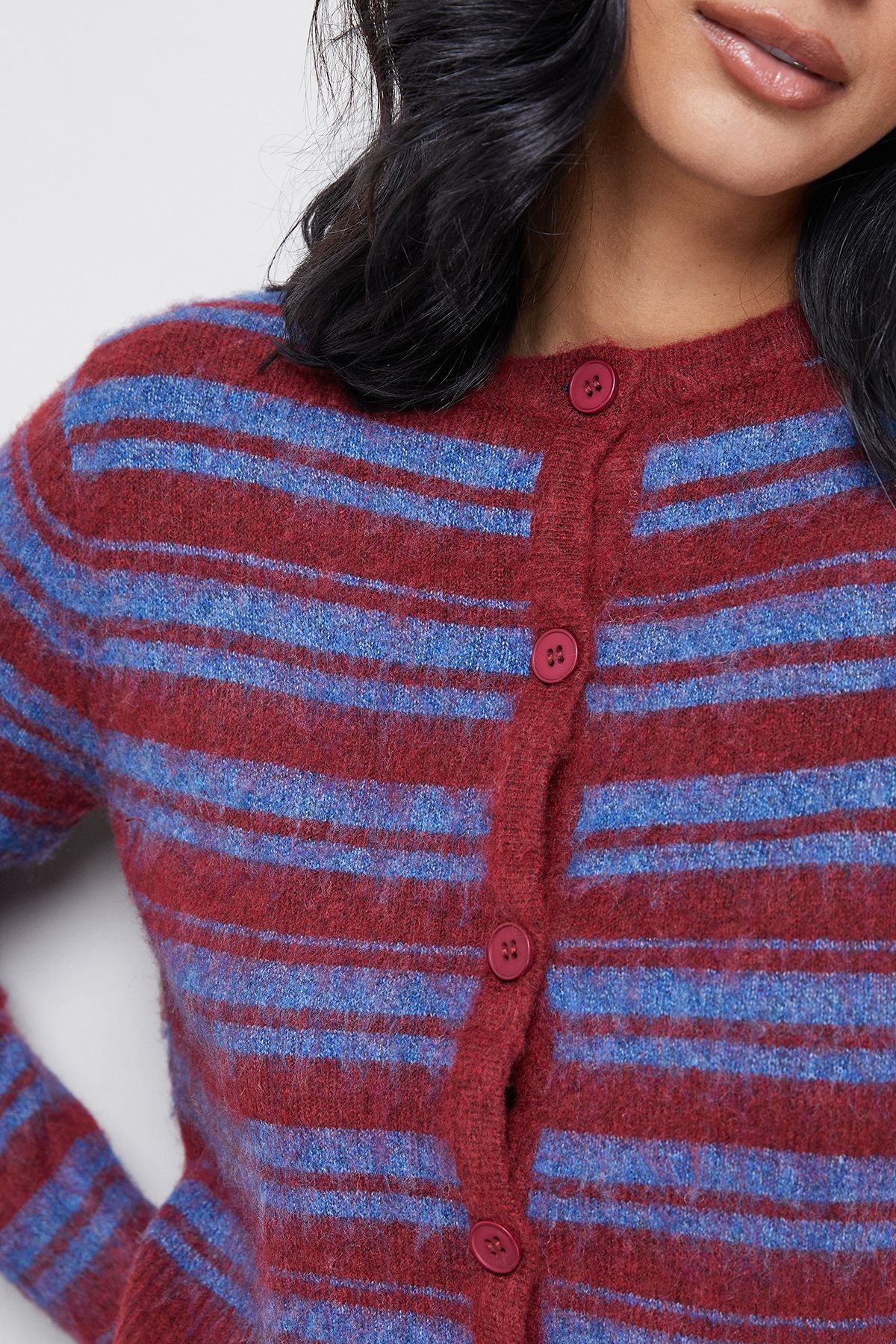 Warehouse Fluffy Striped Cardigan Blue image 5