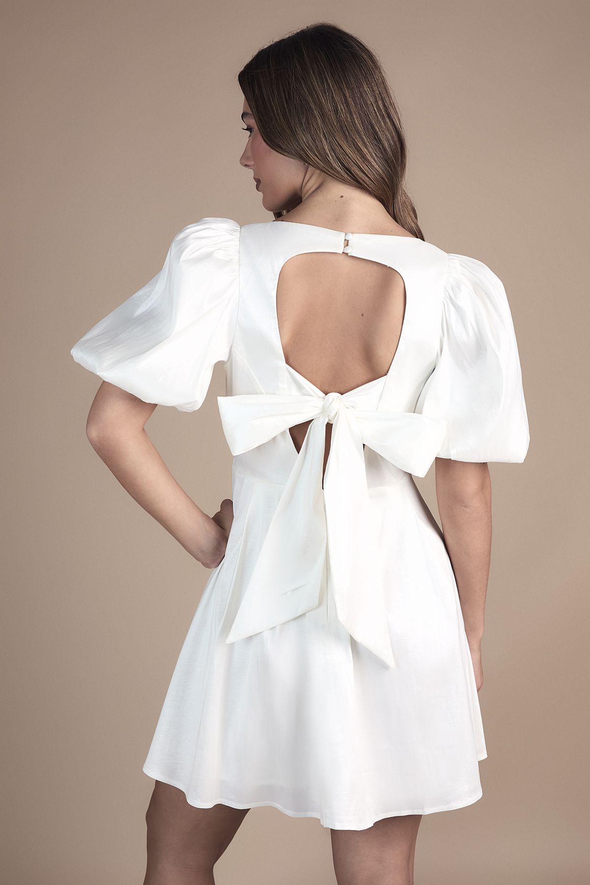 Coast Puff Sleeve Mini Dress Wedding Dress With Tie Back Ivory image 3