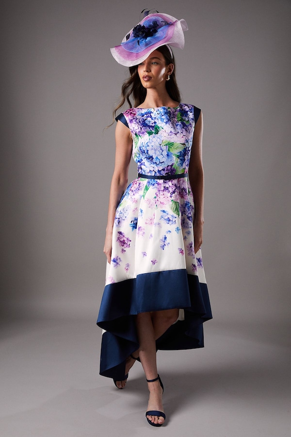 Coast Lisa Tan Twill Hi-Lo Floral Printed Midi Dress Multi