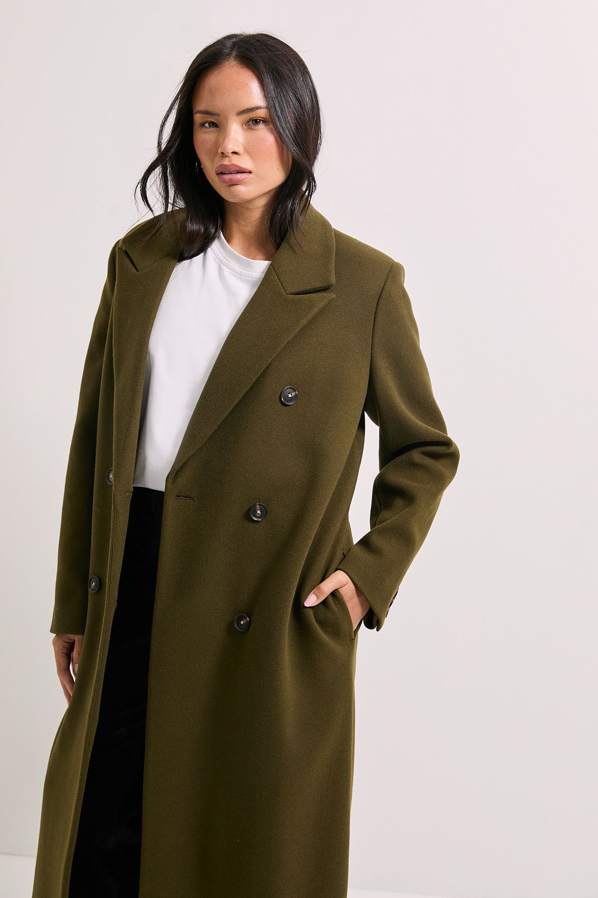 Dorothy Perkins Maxi Length Double Breasted Coat Olive image 2