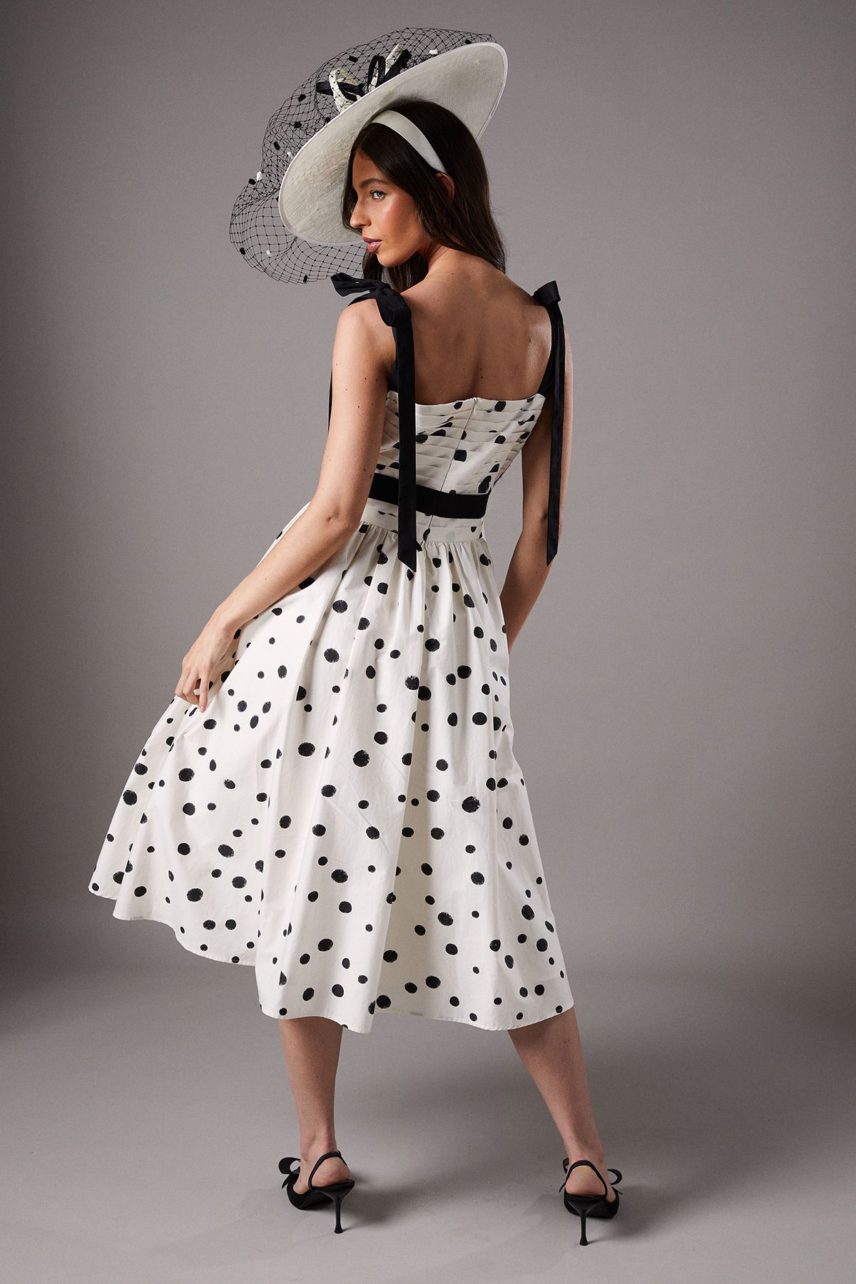 Coast Lisa Tan Mono Spot Bow Detail Midi Dress Mono image 3