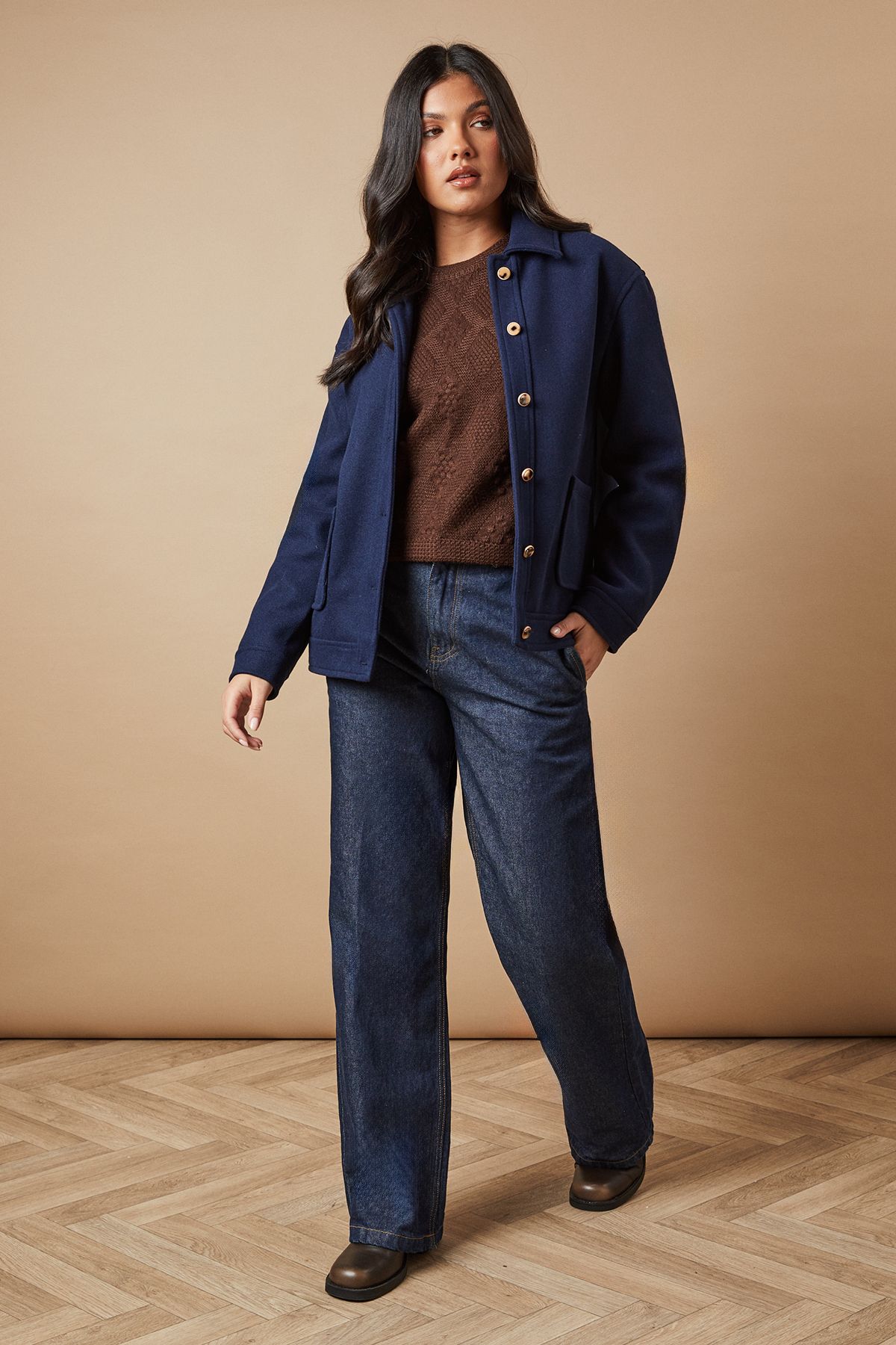 Oasis Pocket Detail Button Through Jacket Navy image 2