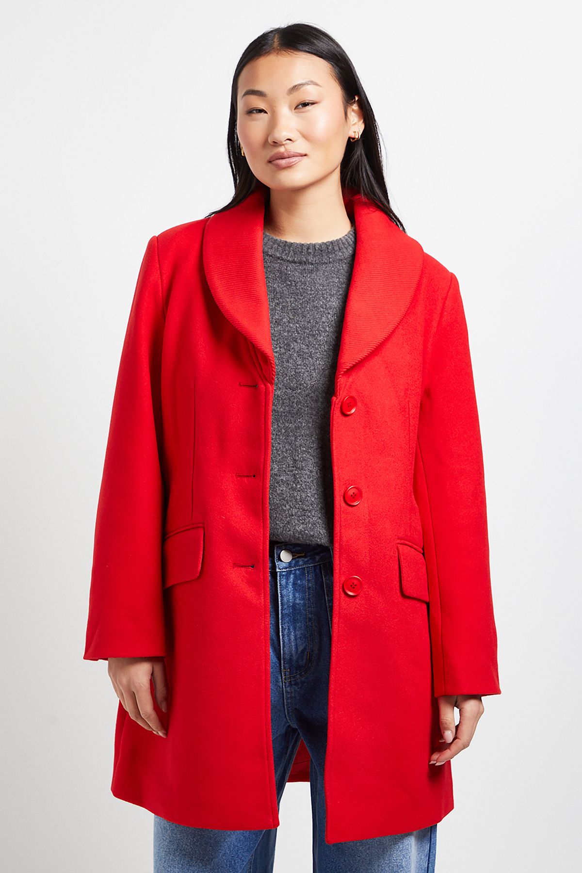 Dorothy Perkins Petite Funnel Collar Single Breasted Midi Coat Red image 5