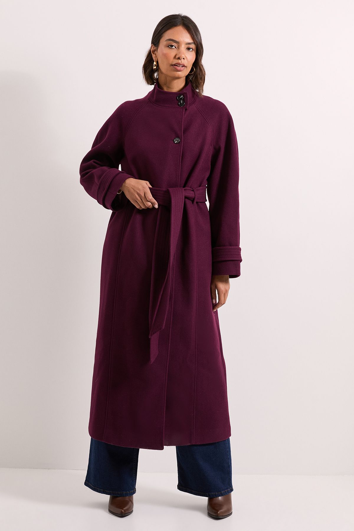 Dorothy Perkins Classic Midi Funnel Neck Coat Burgundy image 1