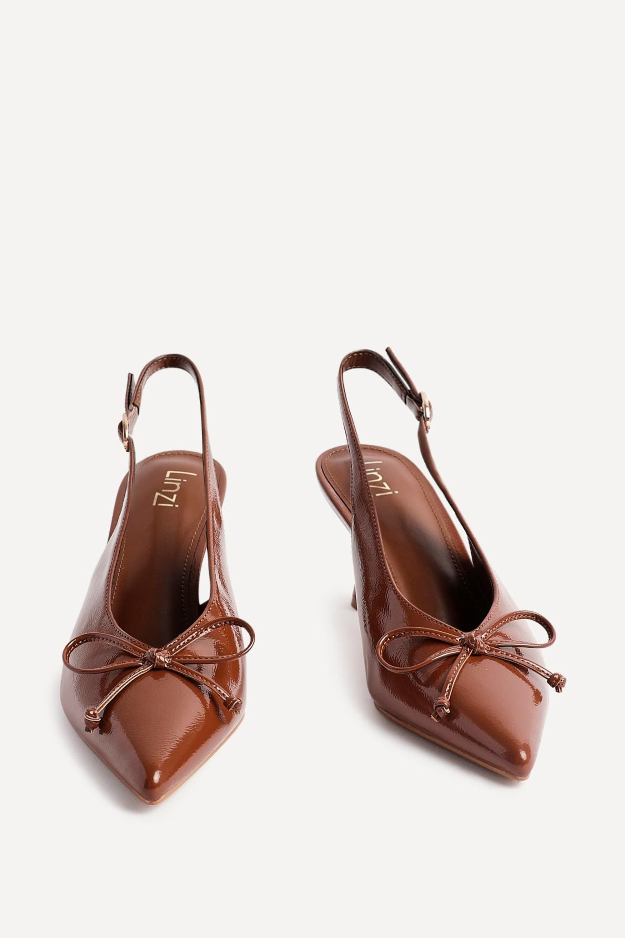 Linzi Ribbon Caramel Faux Leather Slingback Court Heel image 3
