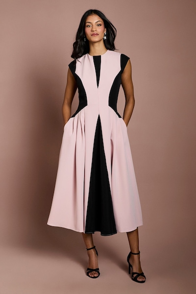 Coast Petite Crepe colour Block Midi Dress Blush
