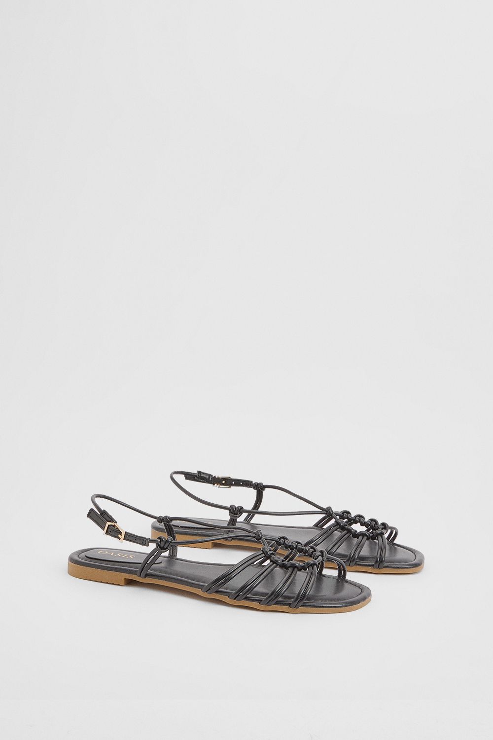 Oasis Clara Faux Leather Strappy Open Toe Flat Sandals Black