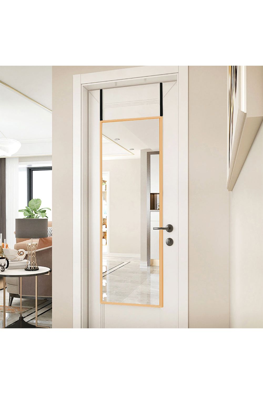 Living and Home 28cm W x 118cm H Gold Frame Over the Door Full Length Mirror image 2