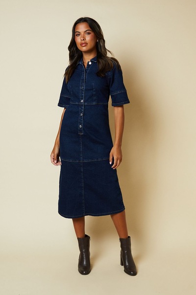 Dorothy Perkins Half Placket Denim Shirt Dress Dark Wash