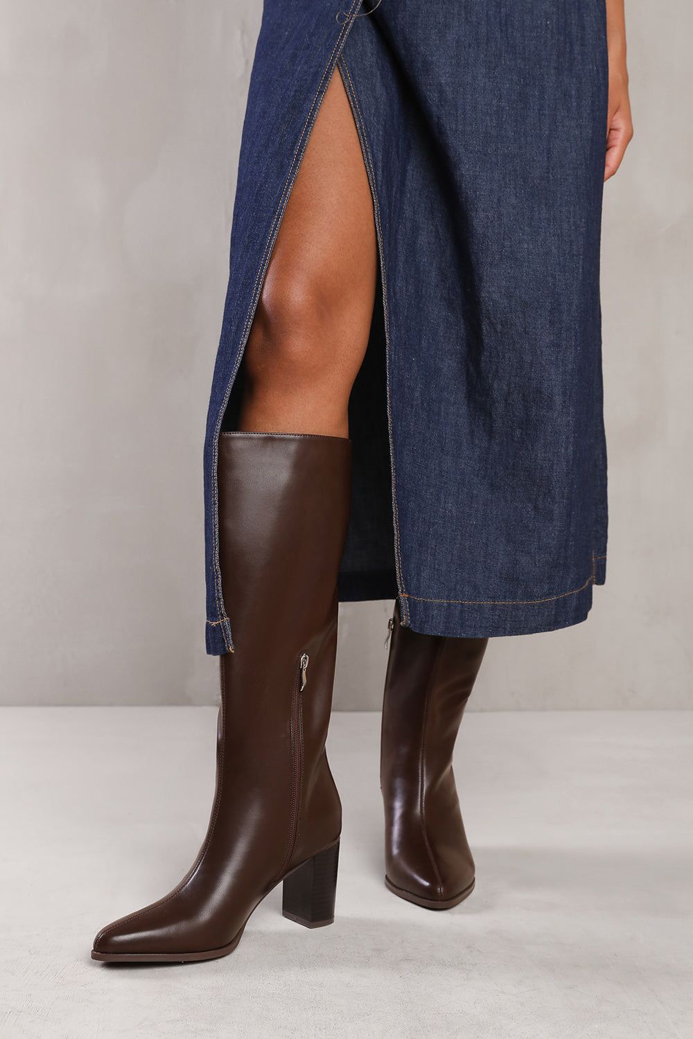 Where's That From 'Delta' Block Heel Knee High Boots With Side Zip
