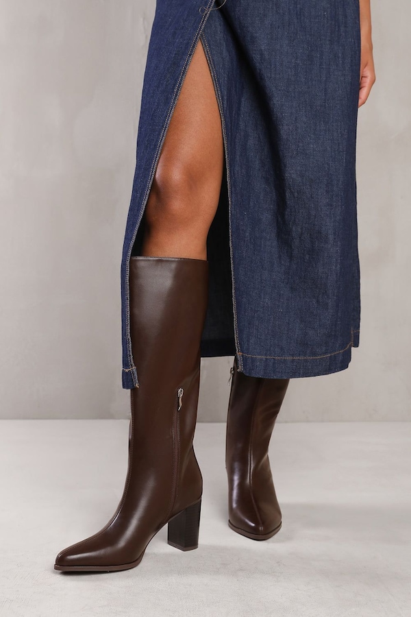 Where's That From 'Delta' Block Heel Knee High Boots With Side Zip
