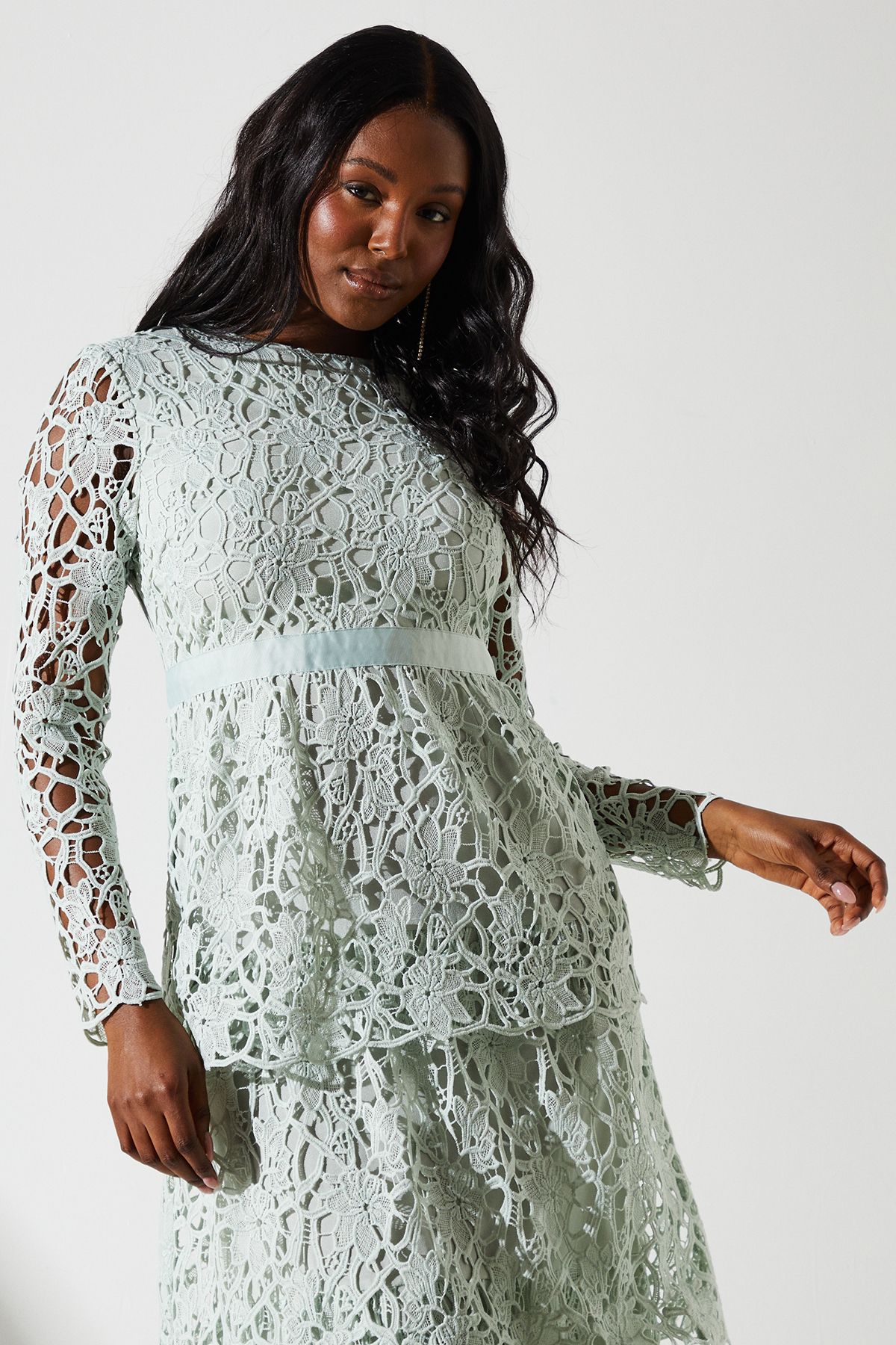 Coast Tiered Lace Midi Dress Sage image 4
