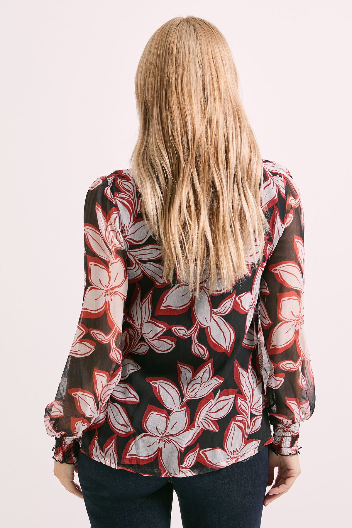 Principles Ginger Floral Tie Neck Blouse Black image 3