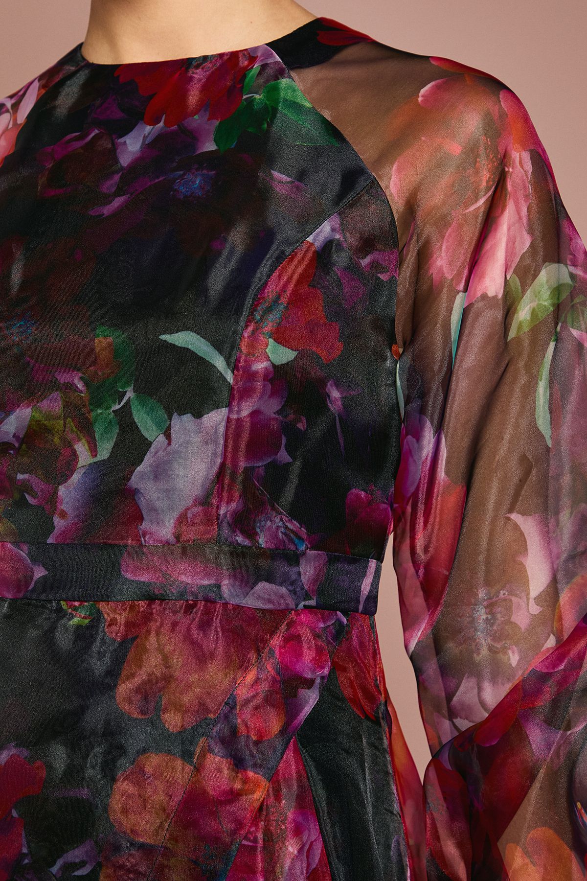 Coast Organza Wrap Waist Puff Sleeve Midi Dress Pink image 5