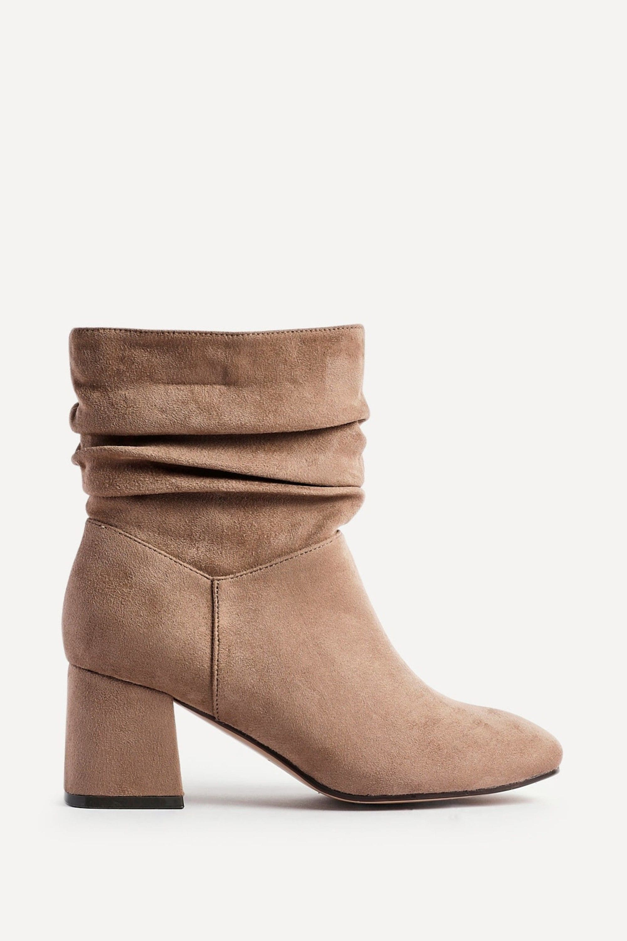 Linzi Zayda Wide Fit Mocha Faux Suede Ruched Heeled Ankle Boot image 1