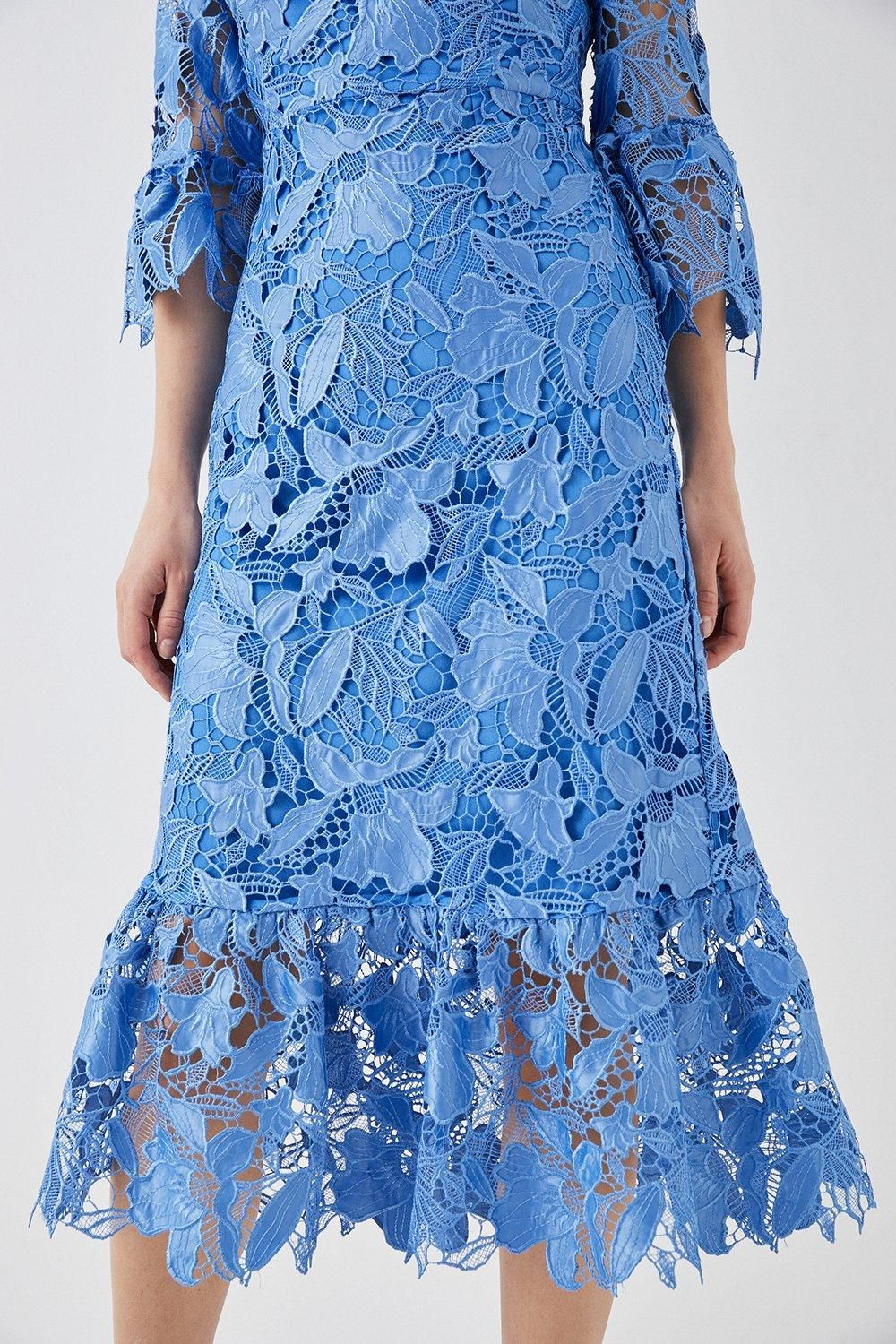 Coast Satin Lace Long Sleeve Midi Dress Blue image 4