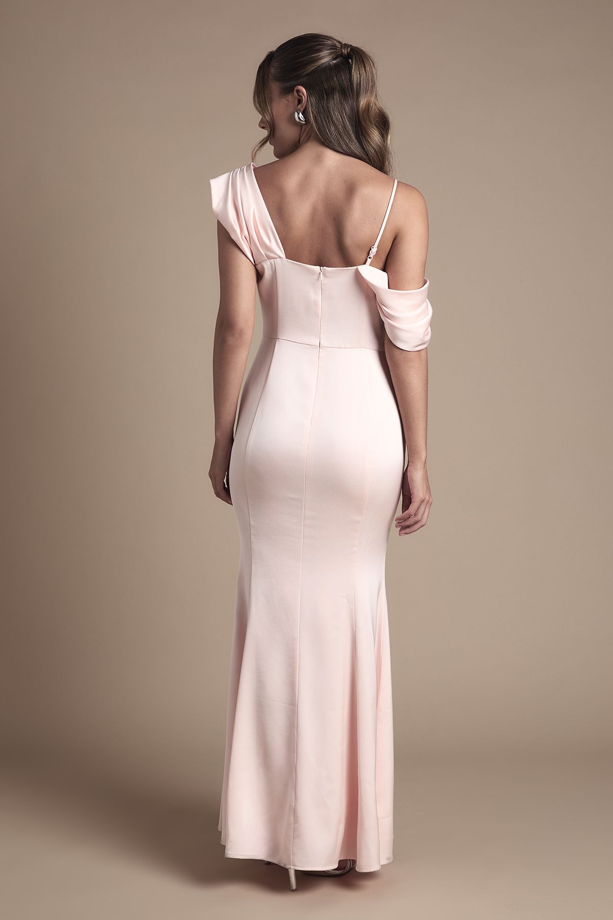 Coast Drape Detail Satin Strappy Maxi Bridesmaid Dress Blush image 4