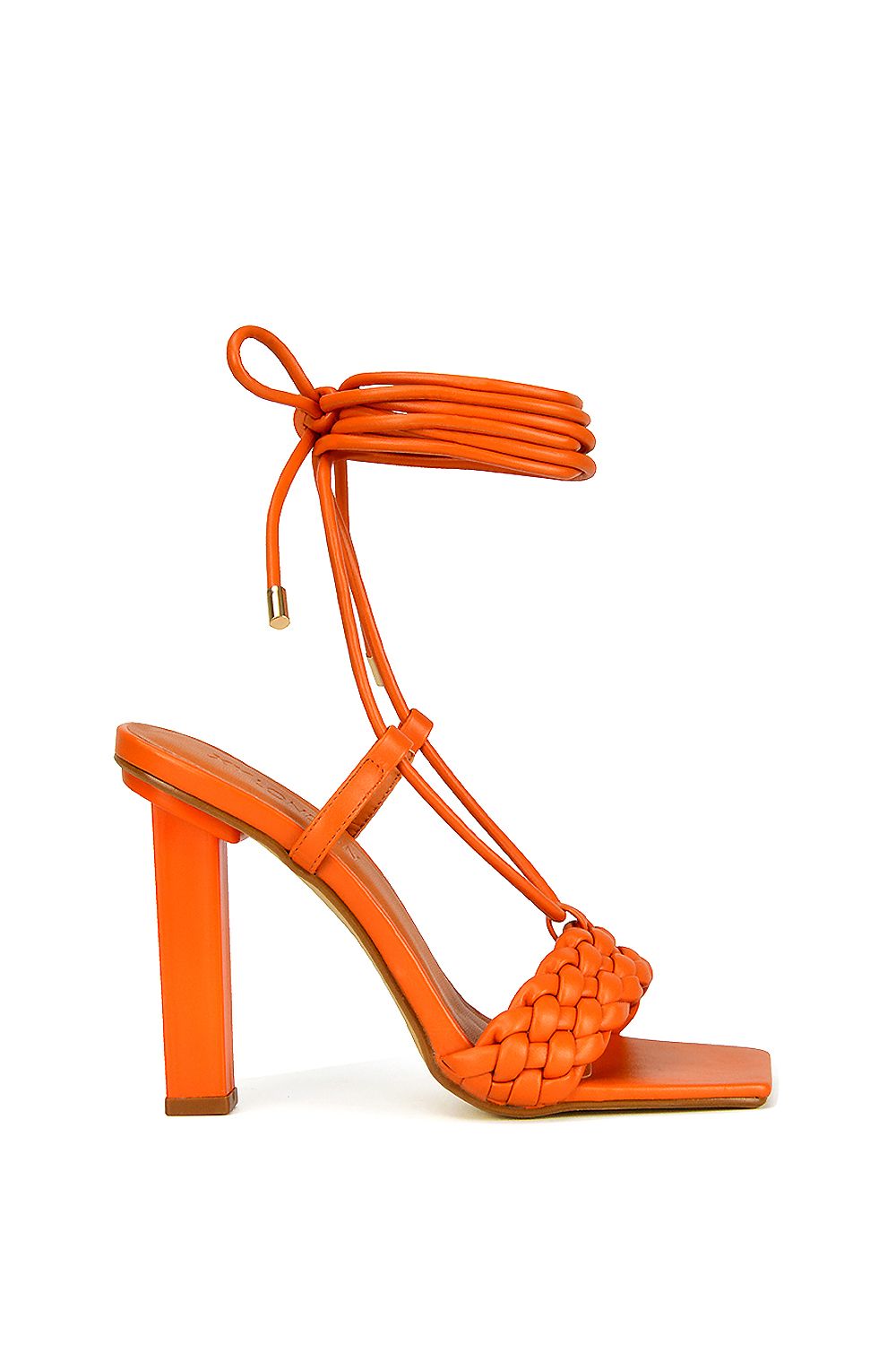 XY London 'Mira' Woven Strap Lace Up Strappy Block Square Toe Heels image 1