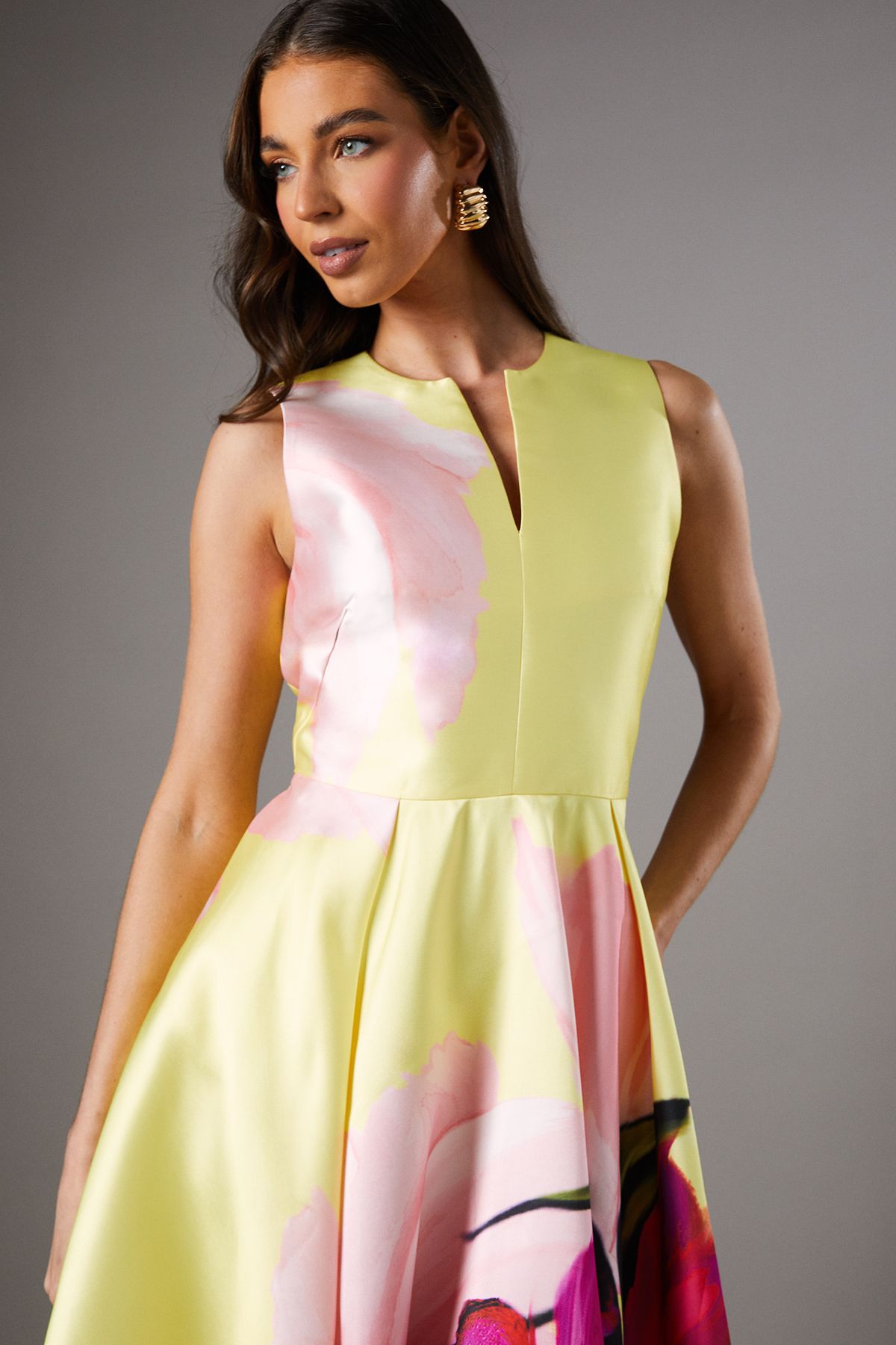 Coast Twill Notch Neck Printed Midi Dress Yellow image 4