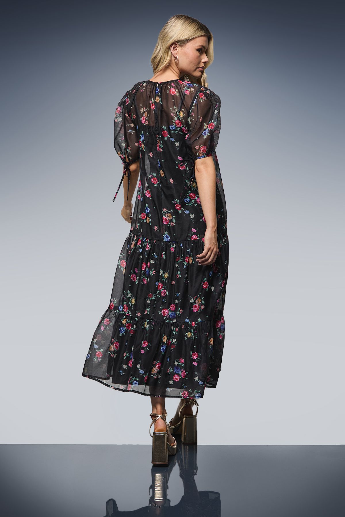 Dorothy Perkins DP Luxe Printed Organza Tiered Midaxi Dress Black image 3