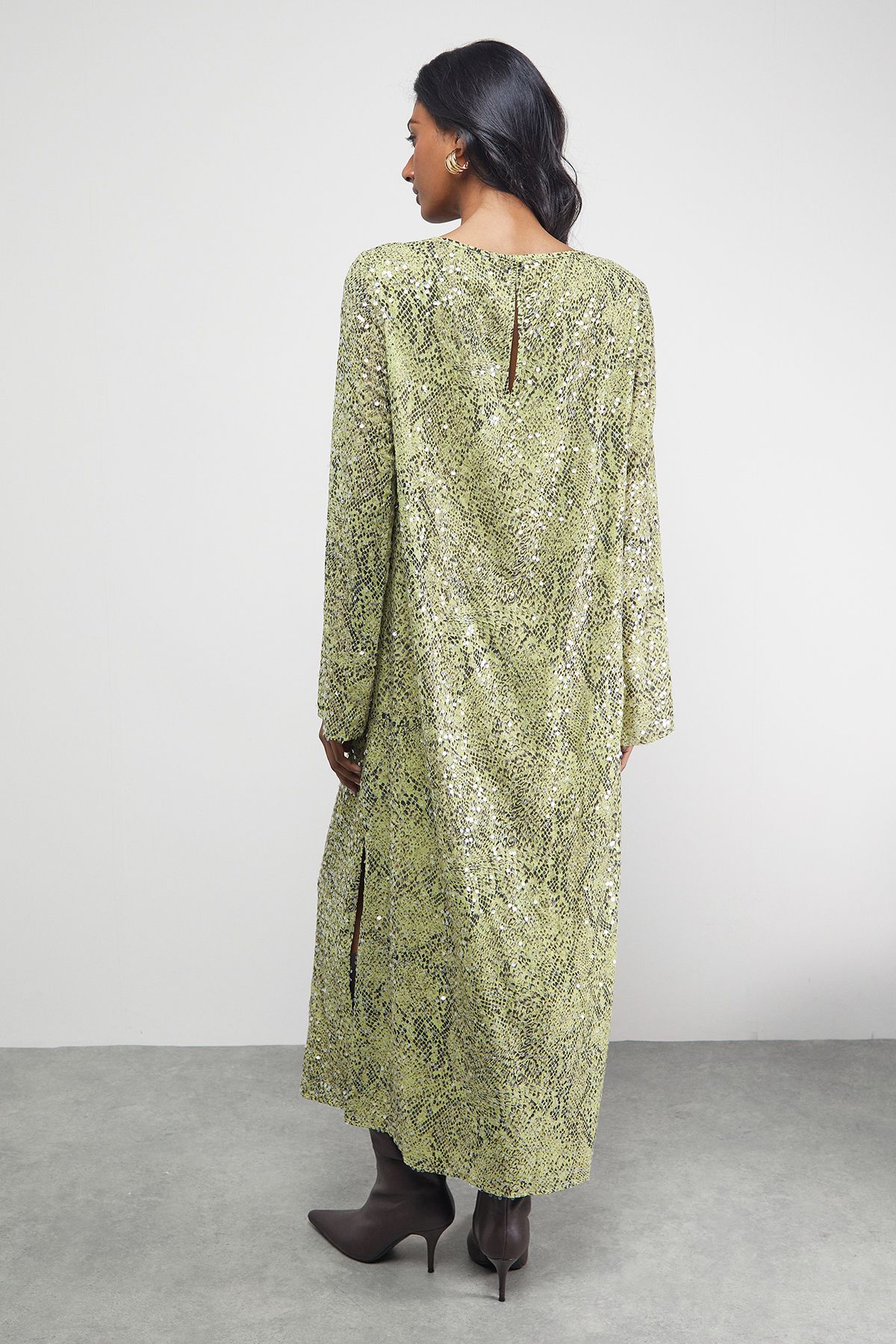 Warehouse Sequin Column Midi Dress Snake image 3