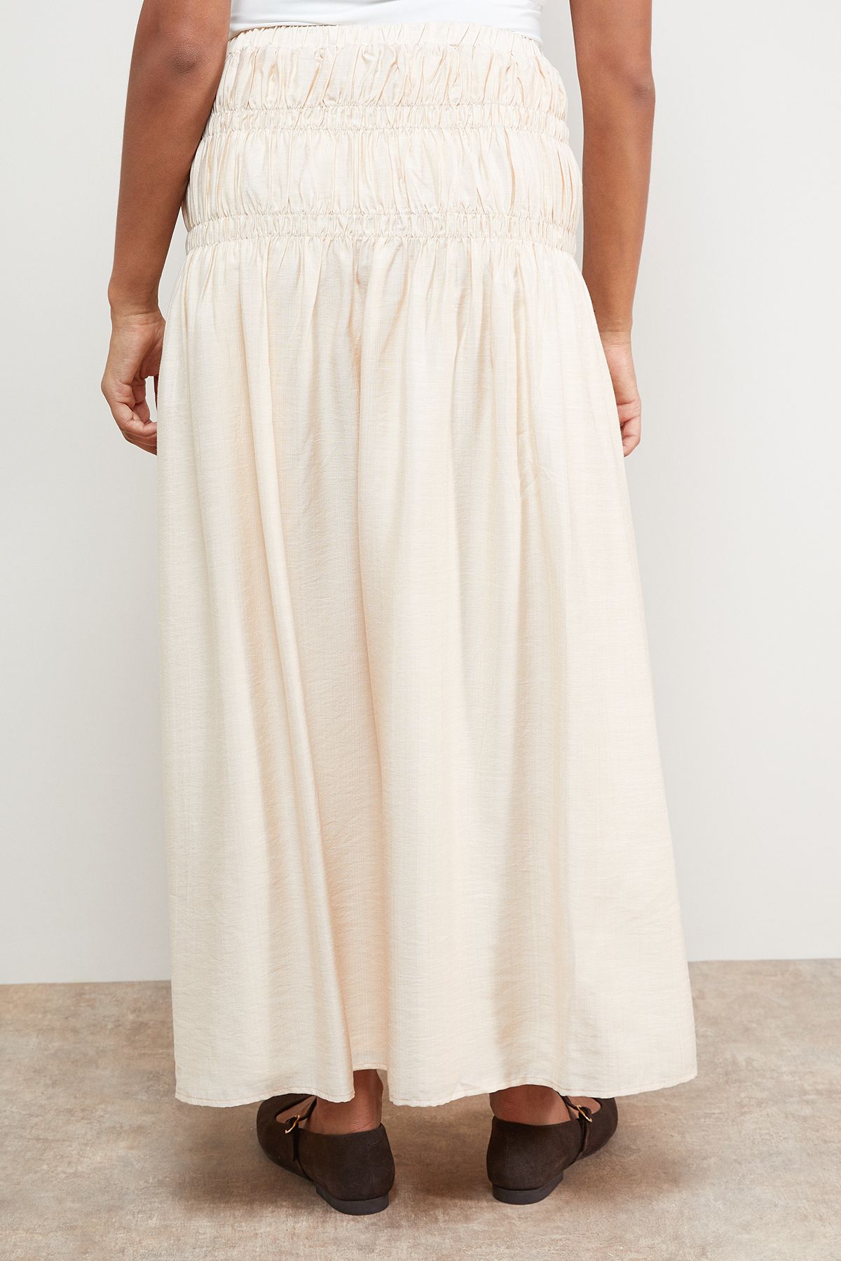 Oasis Shirred Waist Midi Skirt Ivory image 3