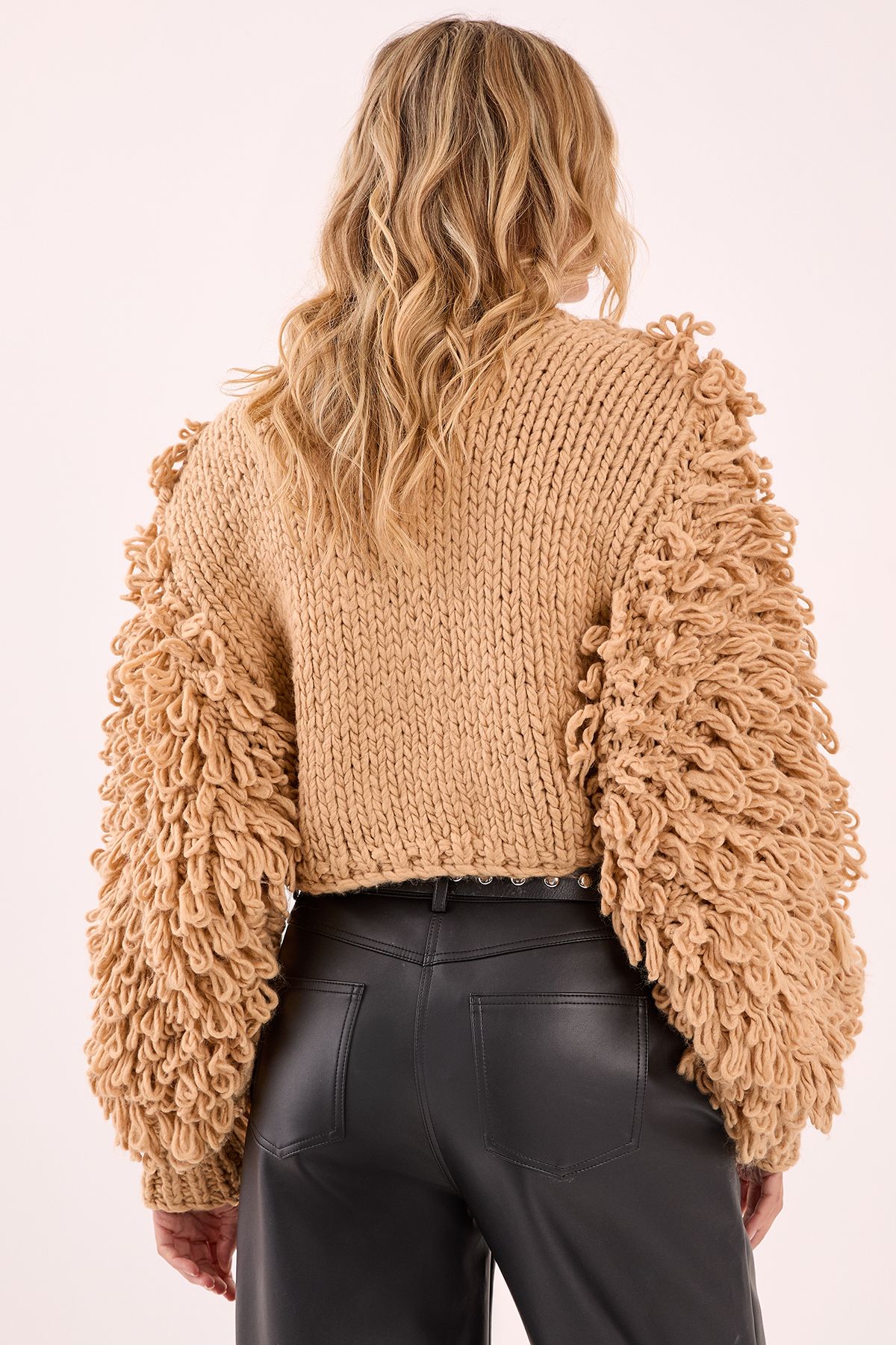 NastyGal Loopy Bobble Mix High Neck Cropped Jumper Tan image 4