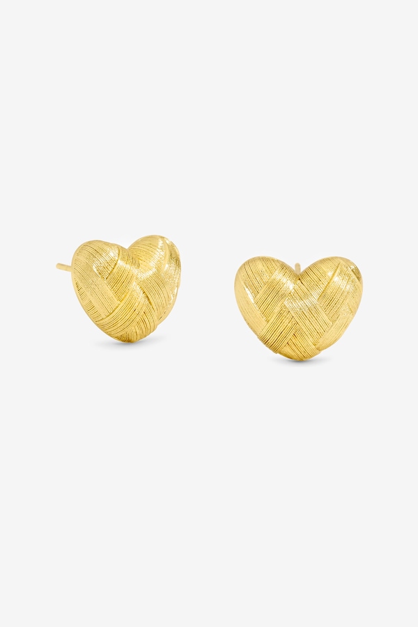 Inicio Gold Plated Brushed Heart Studs - Gift Pouch