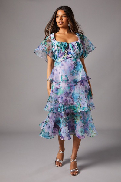 Coast Petite Organza Tiered Dress Multi