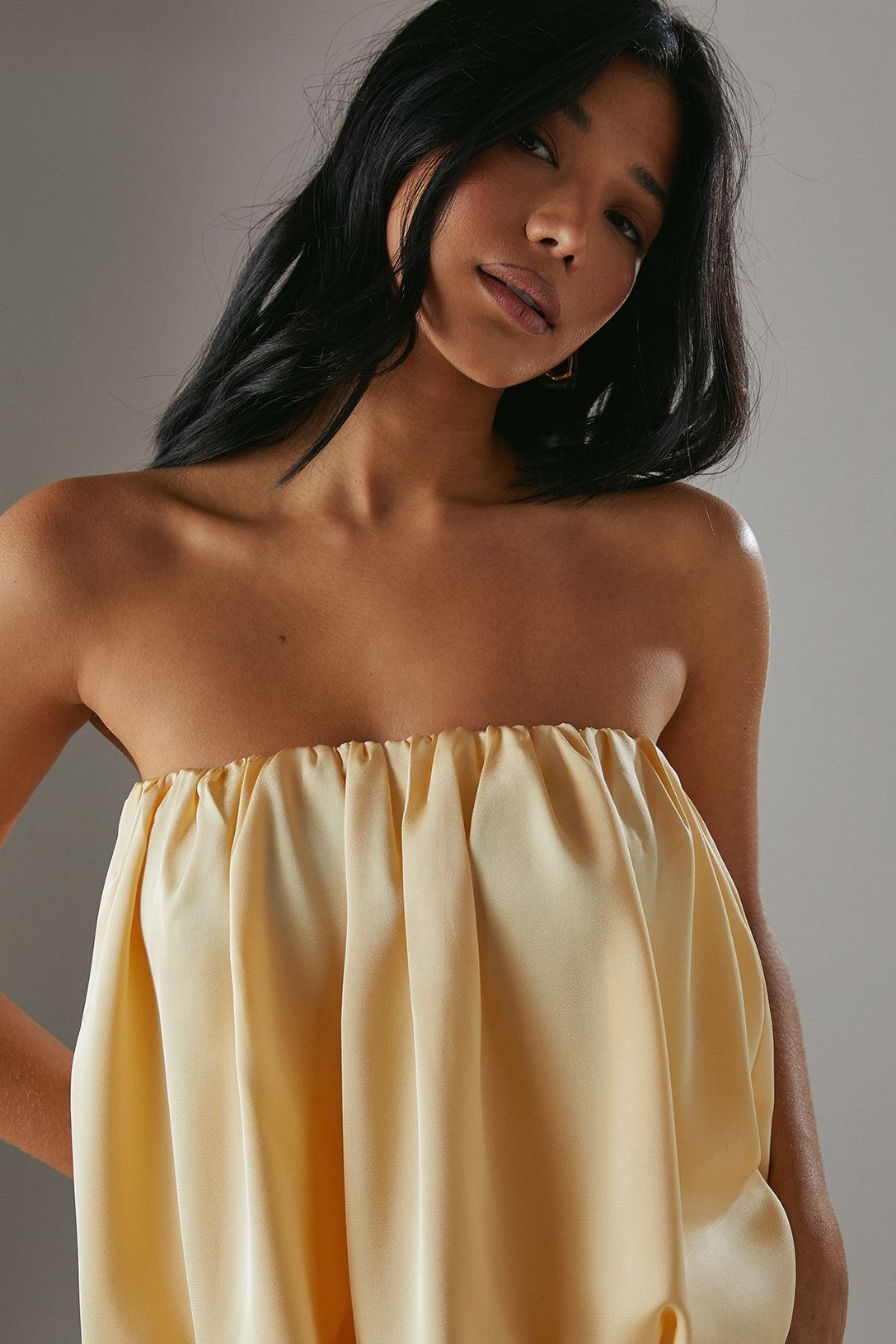 Warehouse Satin Bubble Bandeau Bodysuit Butter image 4