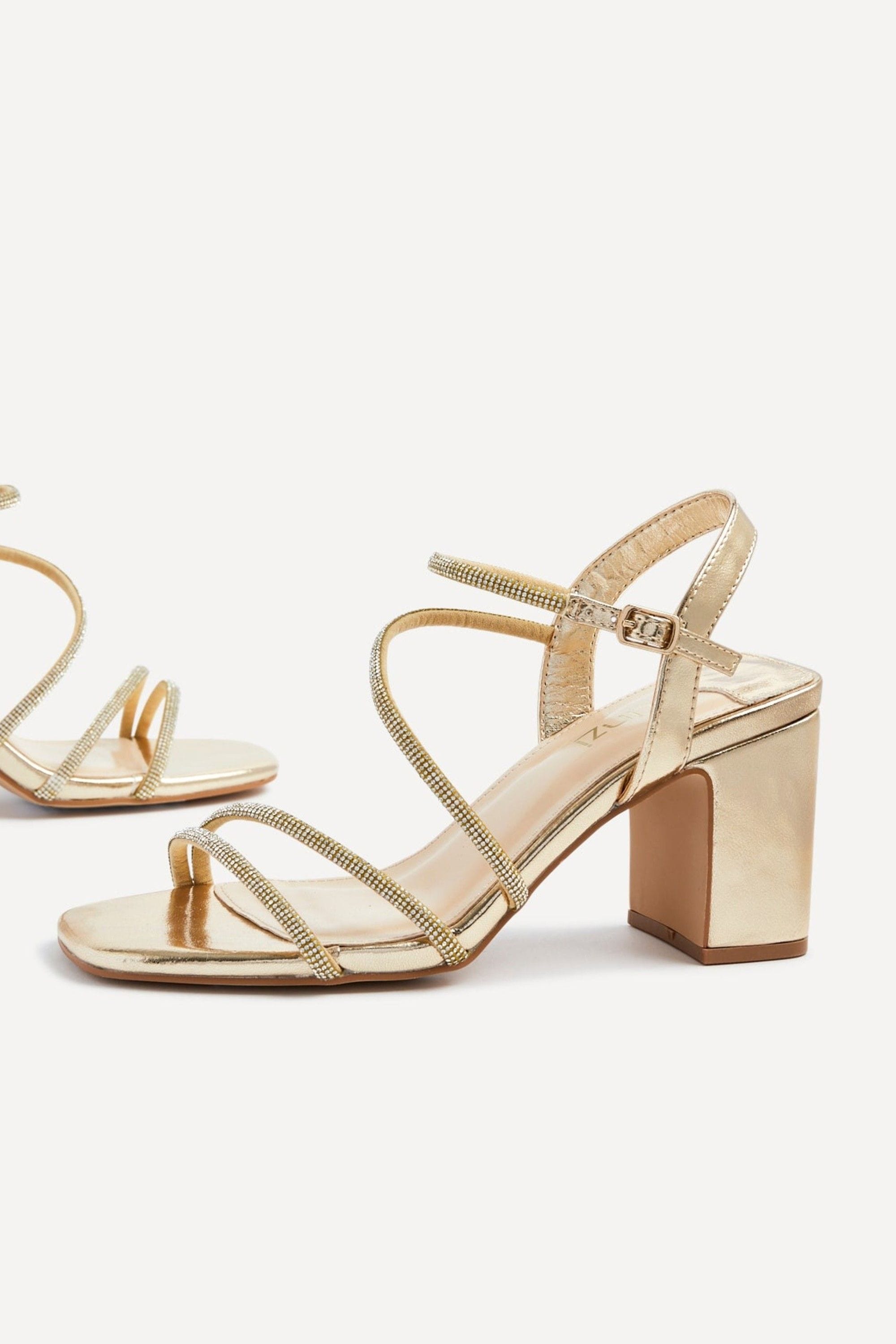 Linzi Kira Gold Faux Leather Strappy Diamante Block Heel image 4