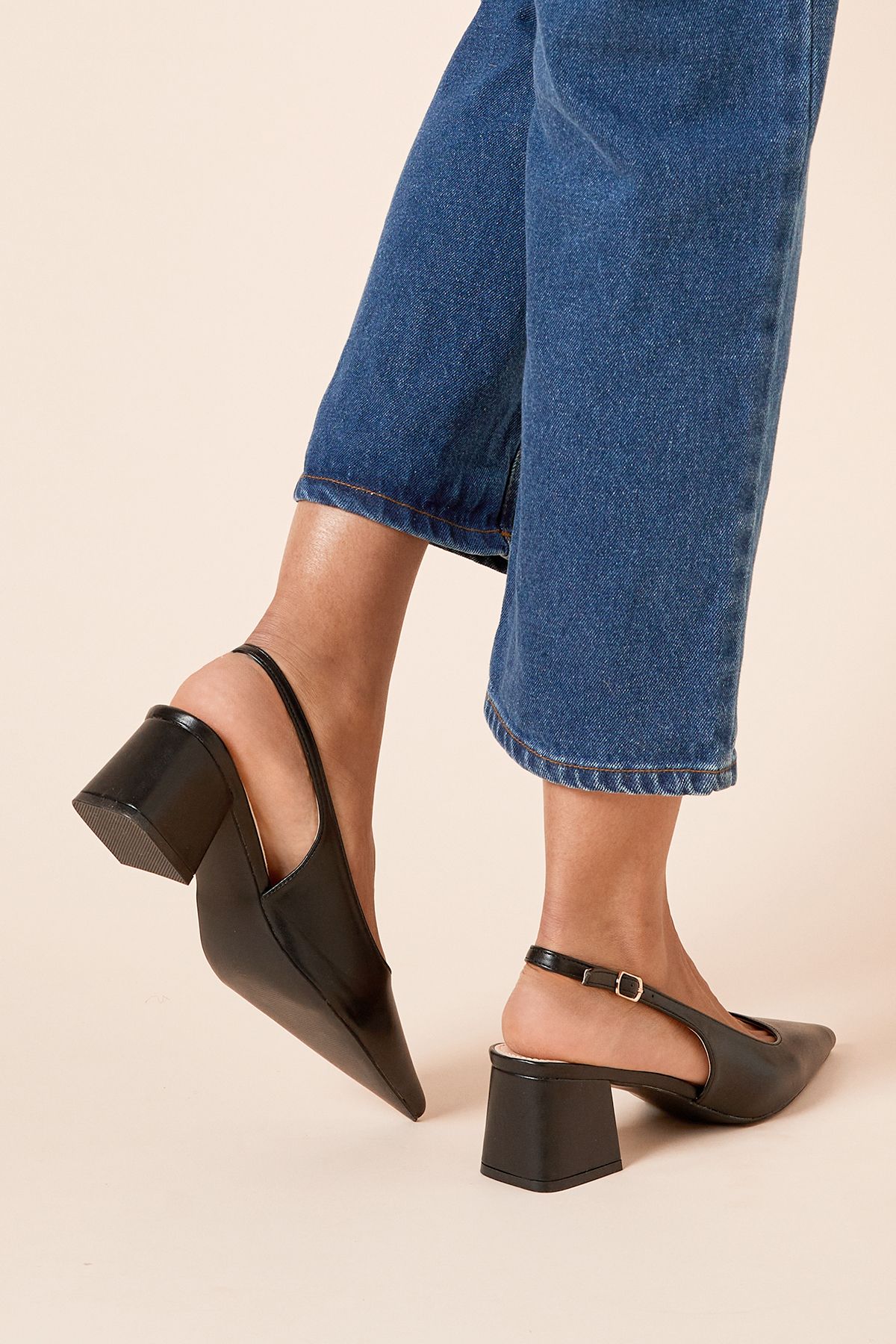 Dorothy Perkins Patricia Faux Leather Slingback Medium Block Heel Court Shoes Black image 4