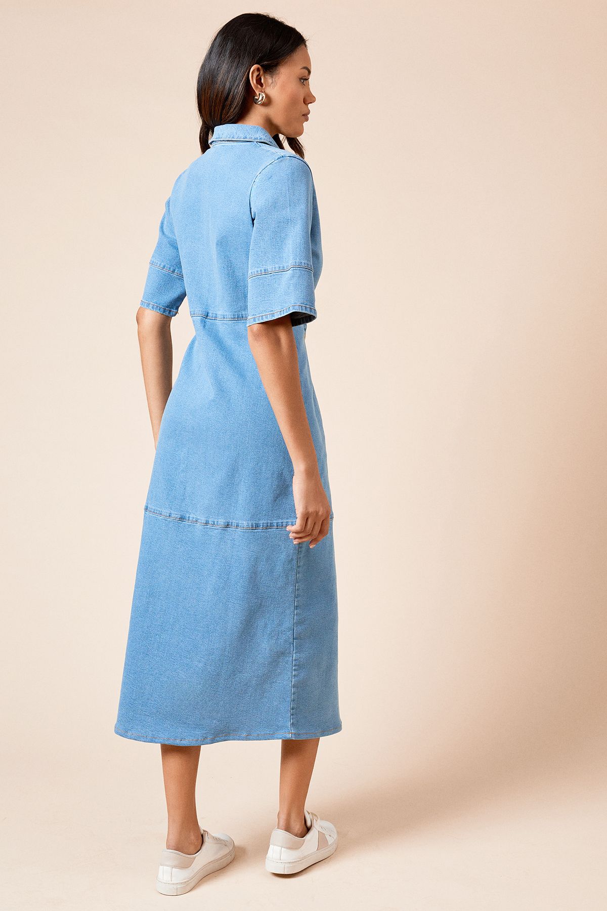 Dorothy Perkins Half Placket Denim Shirt Dress Mid Wash image 3