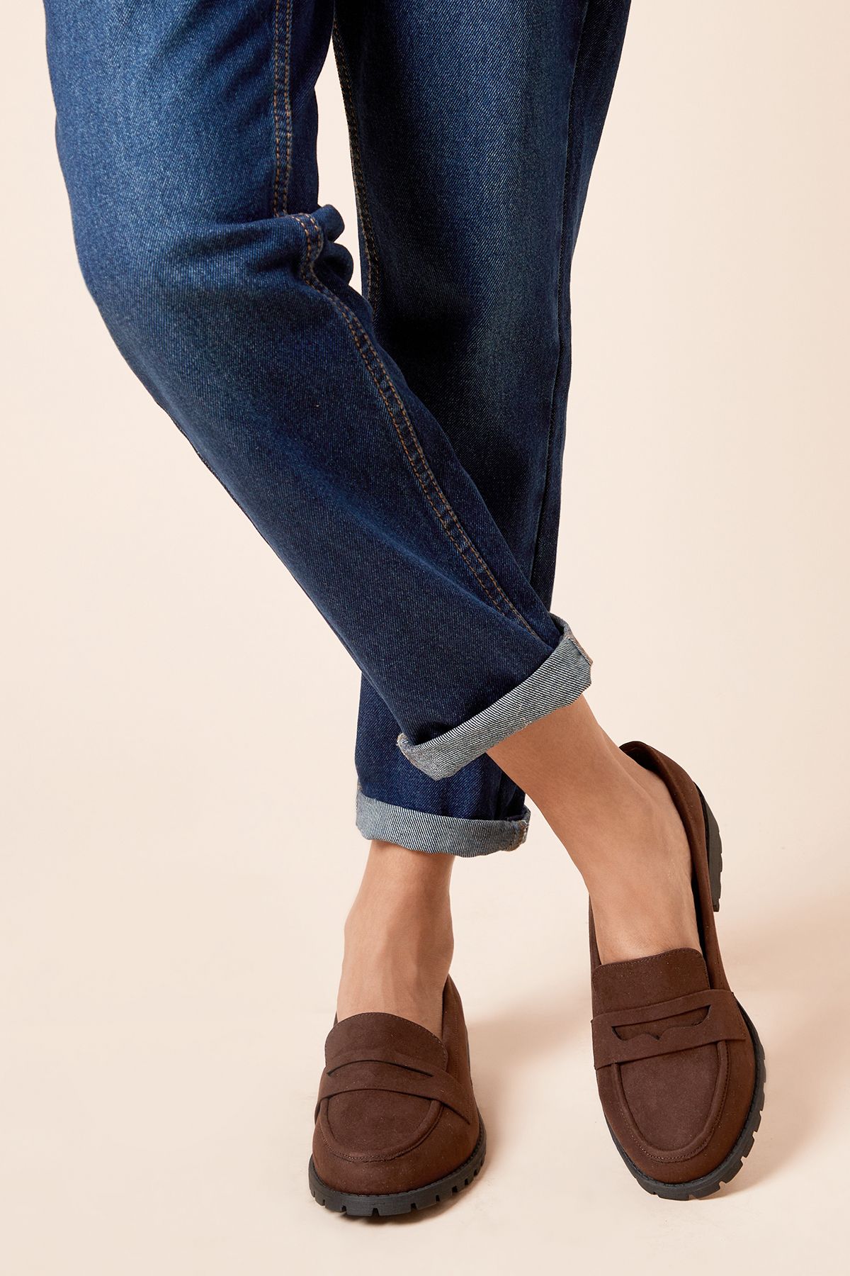 Dorothy Perkins Wide Fit Leoni Chunky Loafers Chocolate image 1