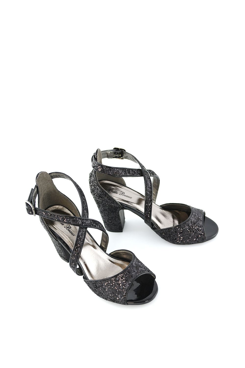 XY London 'Harlow' Cross Over Strappy Buckle Peep Toe Block High Heels image 4