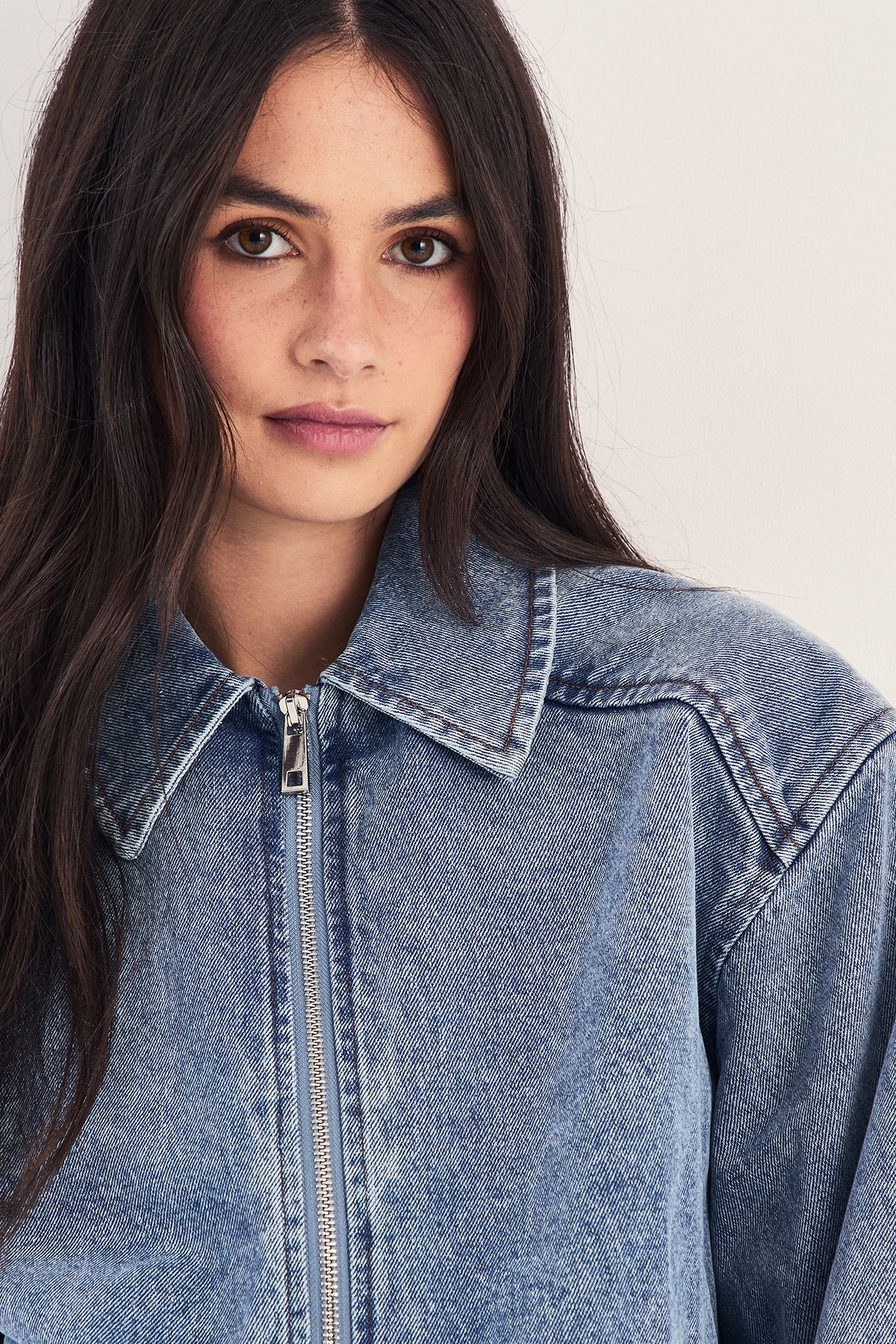 NastyGal Oversized Denim Bomber Jacket Authentic Midwash image 3