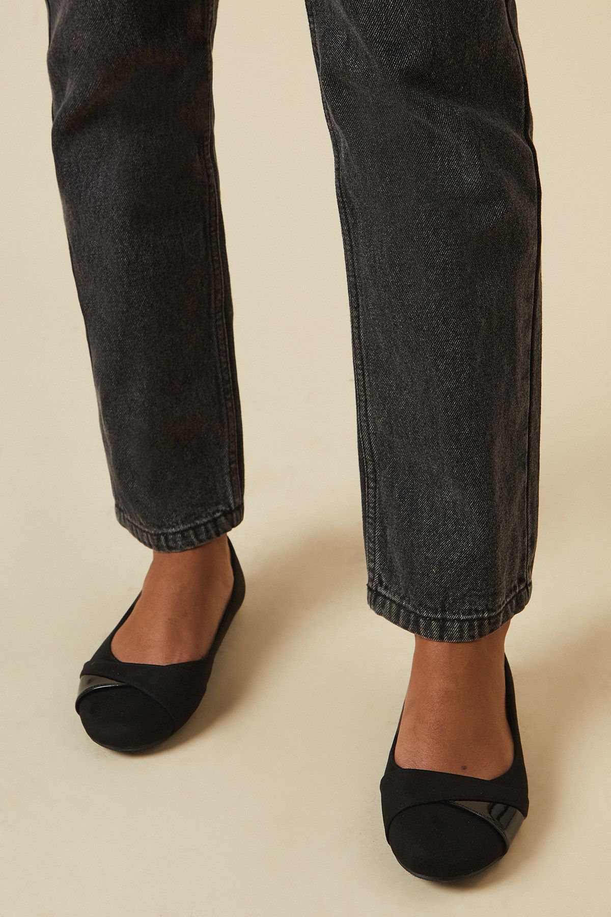 Dorothy Perkins Wide Fit Mable Mixed Material Strap Ballerinas Natural Black image 1