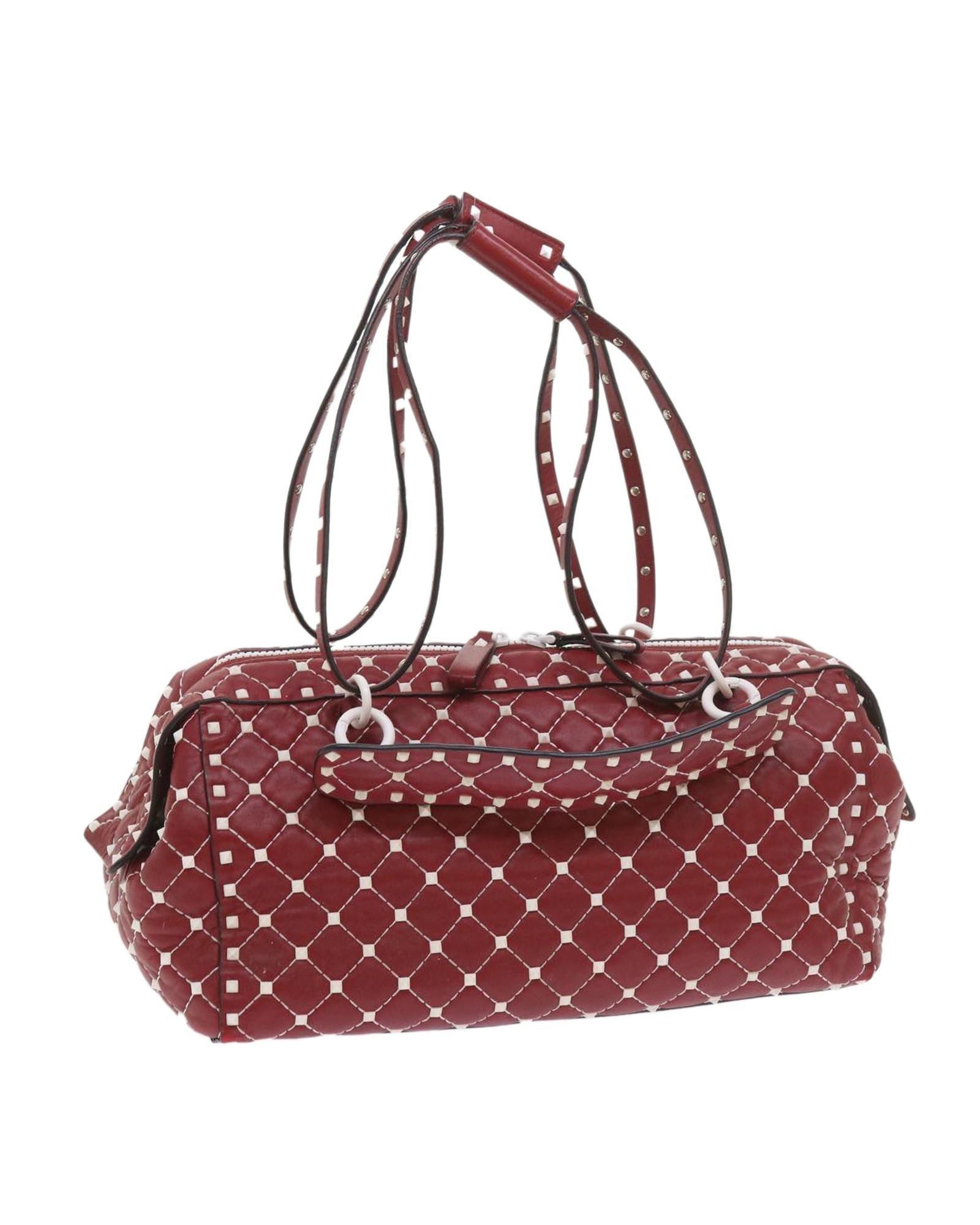 Valentino Preloved Rockstud Small Quilted Bowling Bag Wo - Red Shoulder Bags image 1