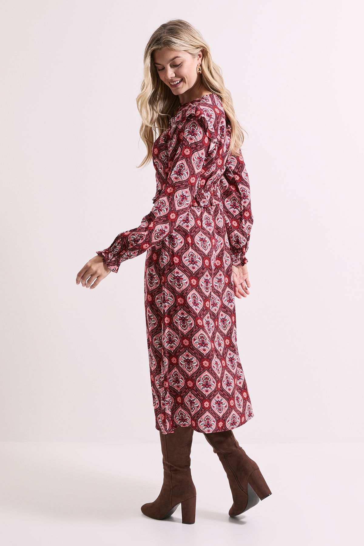 Dorothy Perkins Frill Detail Long Sleeve Midi Dress Multi image 4