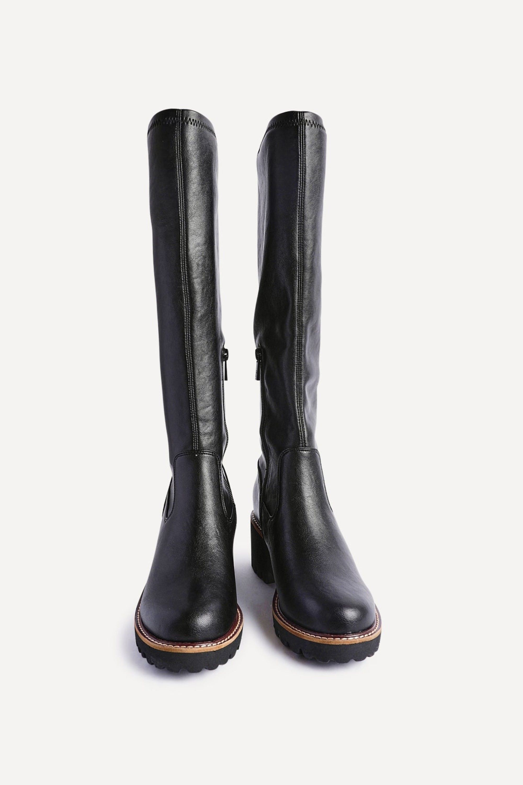 Linzi Resist Black Faux Leather Stretch Wedge High Leg Boot image 3