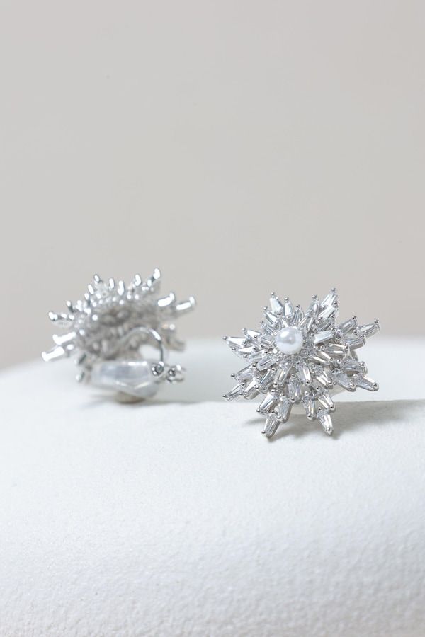 Jon Richard Rhodium Plated Crystal and Pearl Star Clip Earrings
